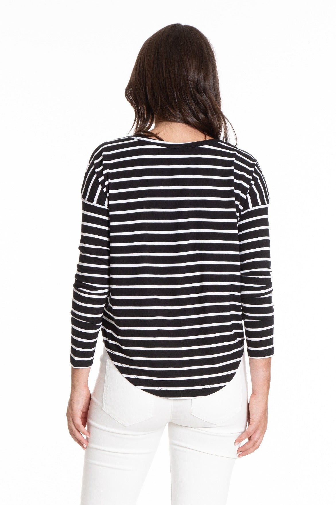 Comfy Drop Shoulder Top Back/White Stripe BAck APNY