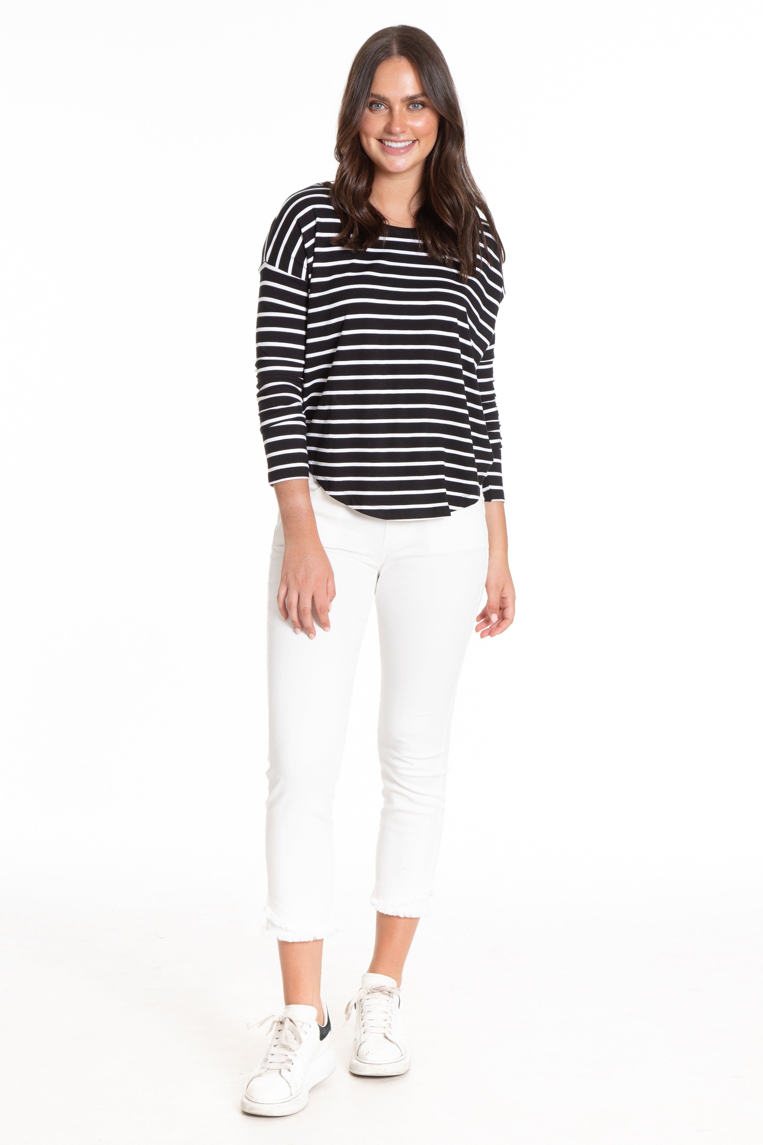 Comfy Drop Shoulder Top Back/White Stripe Full APNY