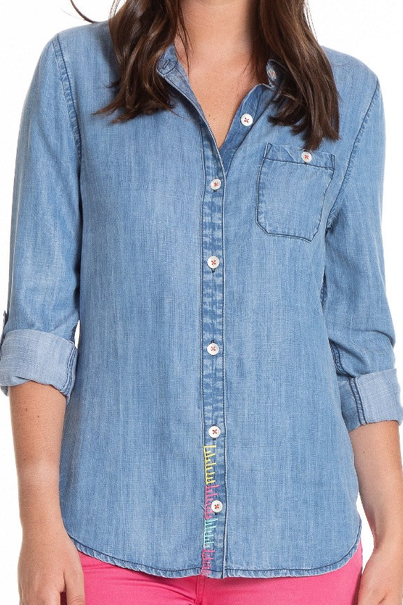 Tencel Button-Up Shirt With Hand Embroidery Neck APNY