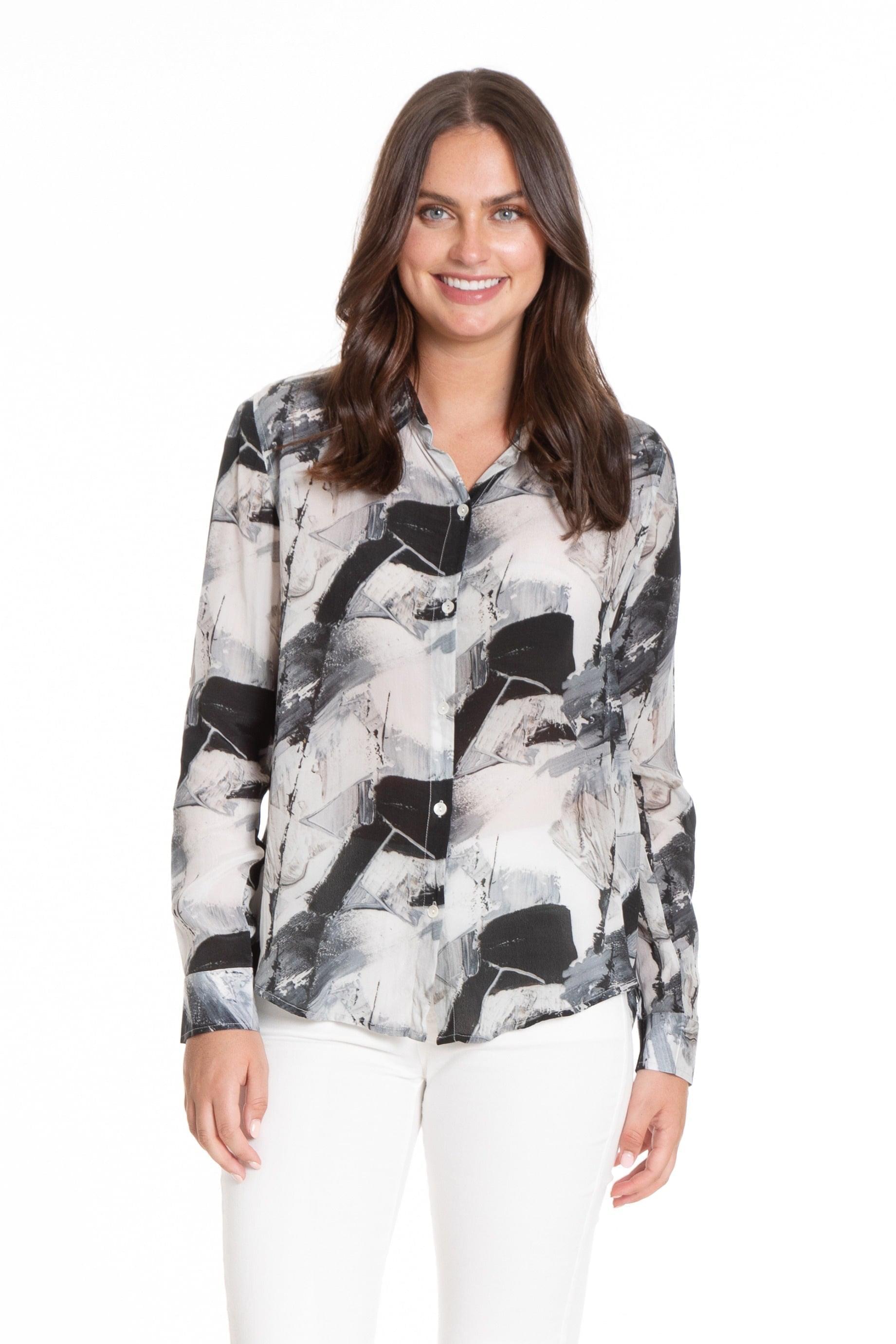 Black & White Abstract - Button-up with Roll-up Sleeve Front APNY