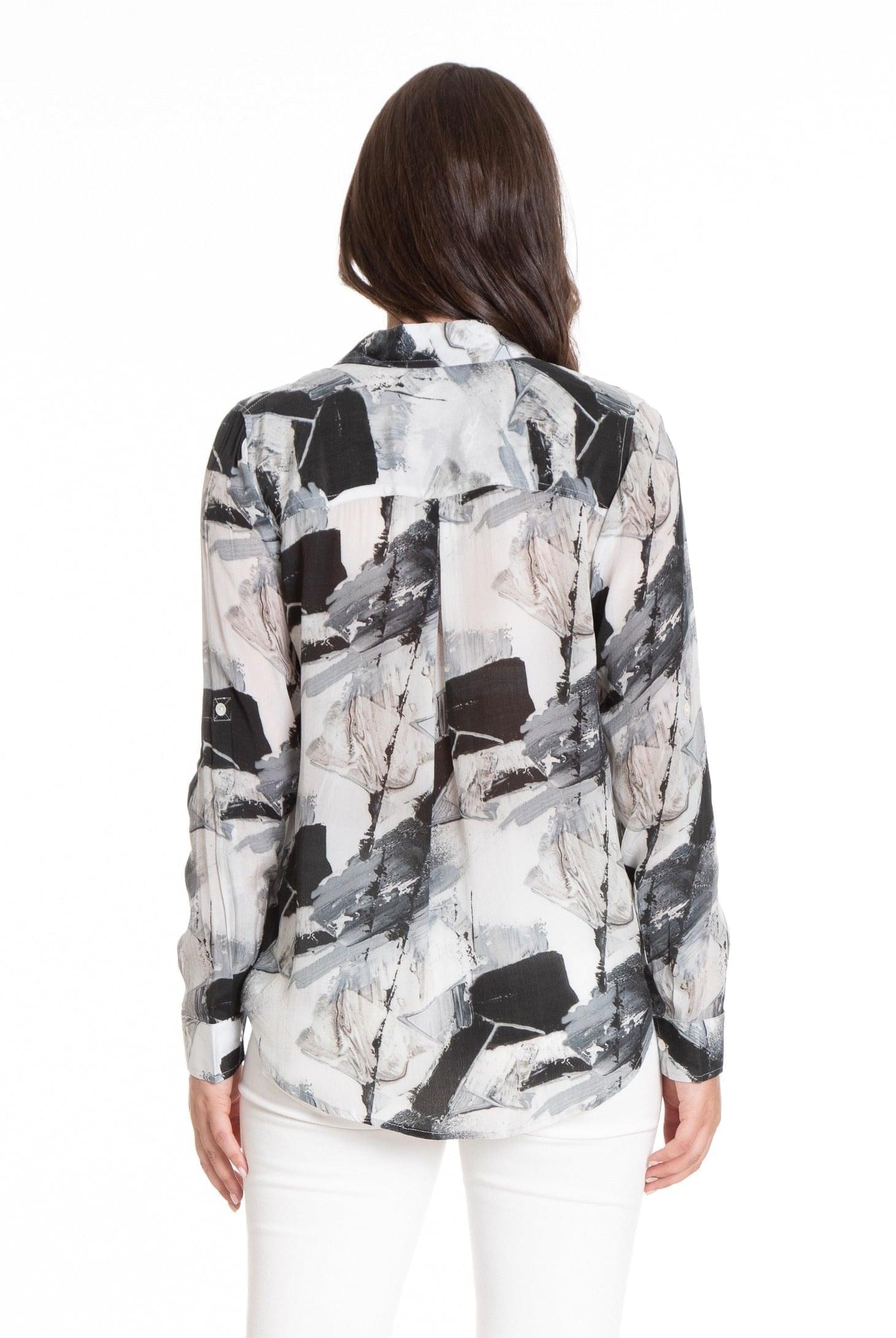 Black & White Abstract - Button-up with Roll-up Sleeve Back APNY