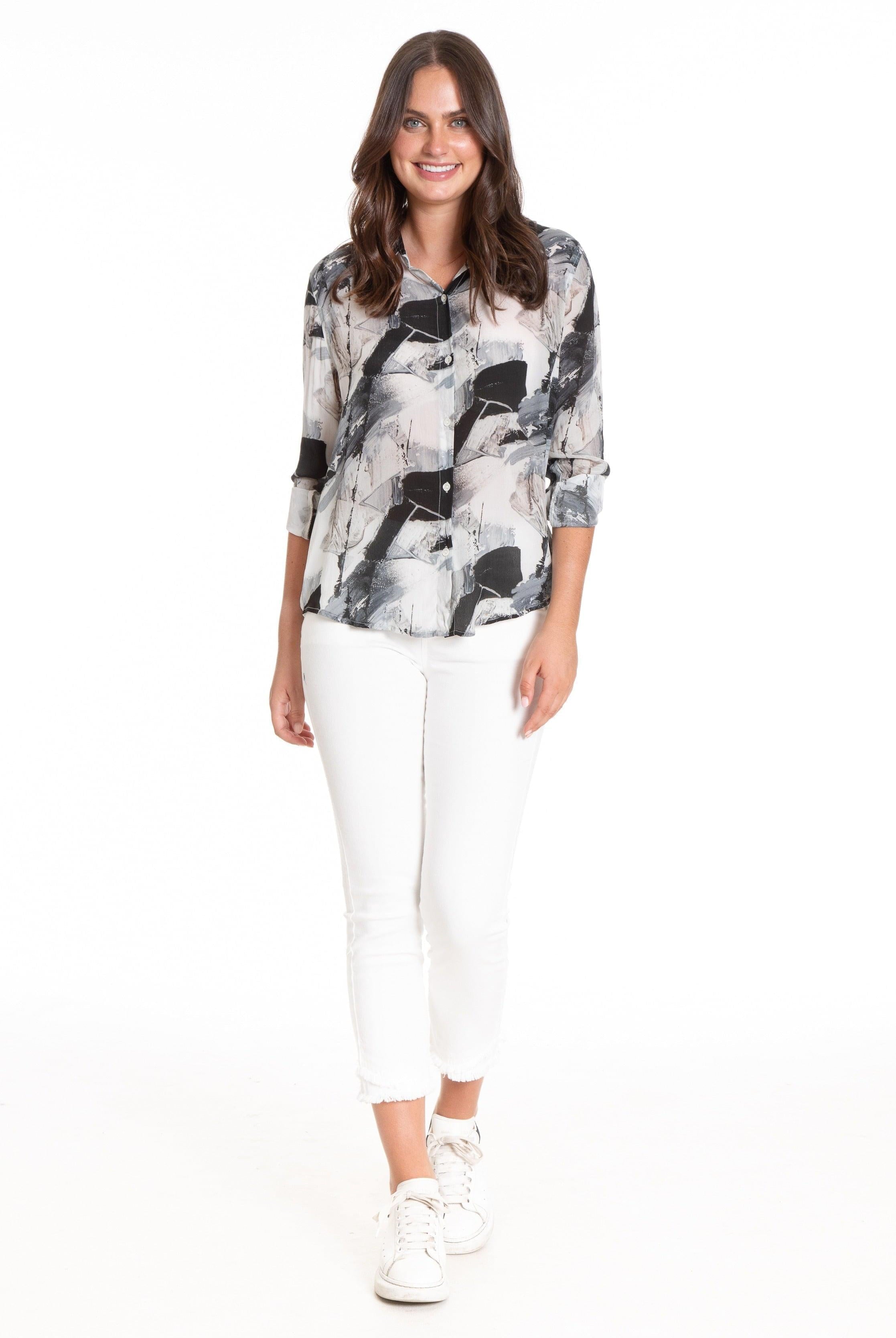 Black & White Abstract - Button-up with Roll-up Sleeve Full APNY