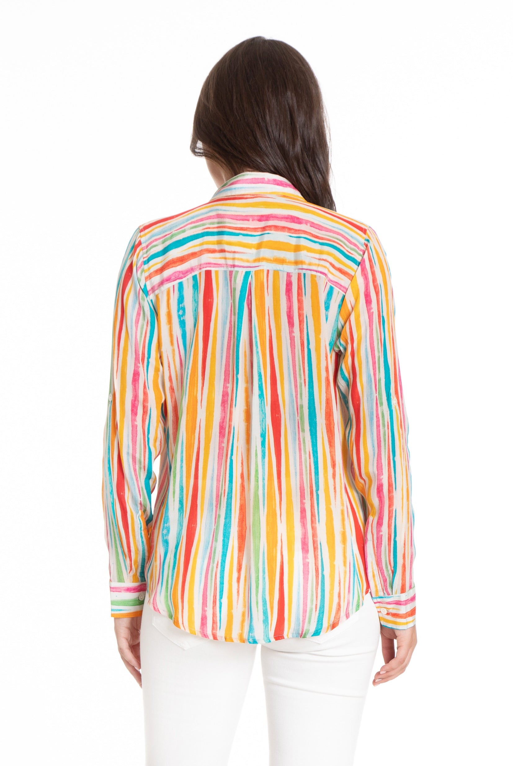 Multi Color Squiggle Stripe - Button-up with Roll-up Sleeve Back APNY