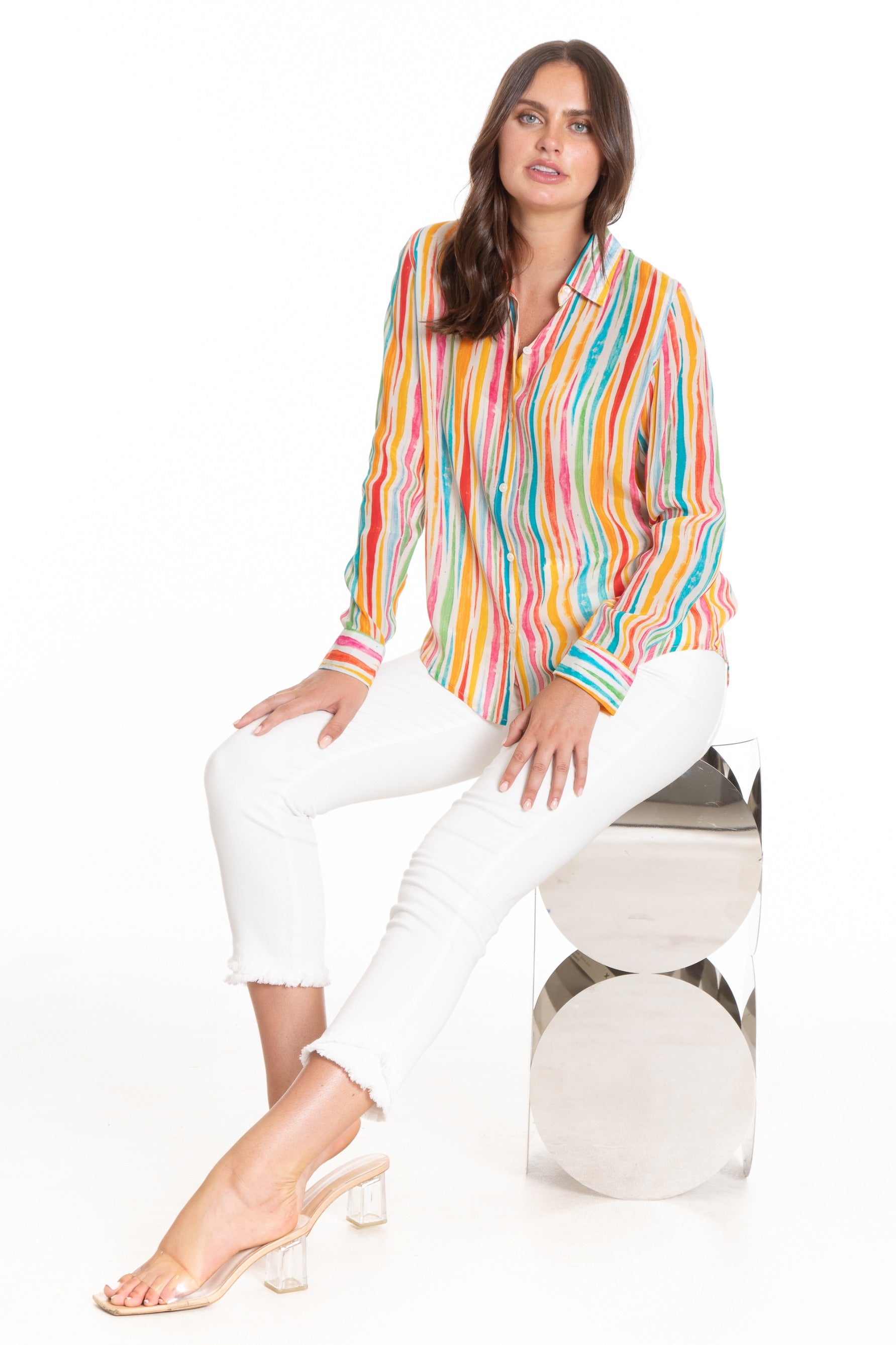 Multi Color Squiggle Stripe - Button-up with Roll-up Sleeve Full APNY