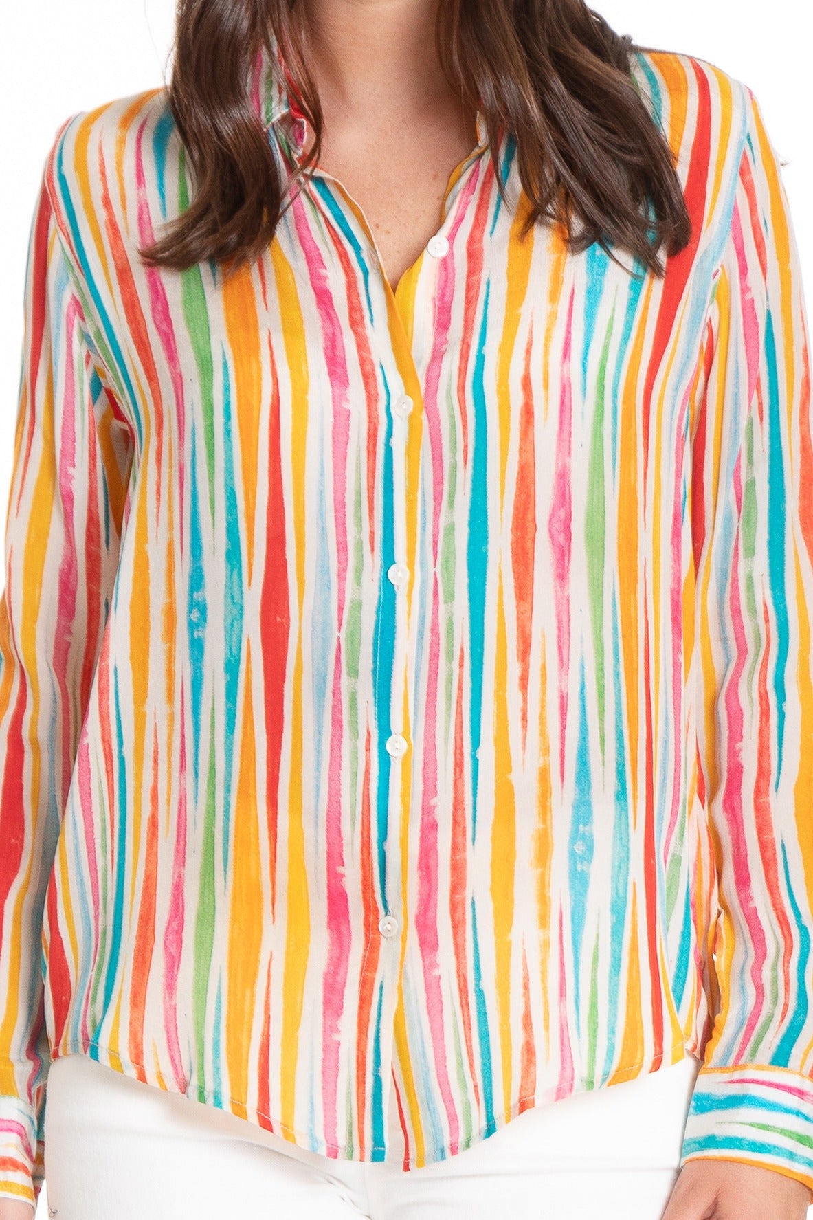 Multi Color Squiggle Stripe - Button-up with Roll-up Sleeve Neck APNY