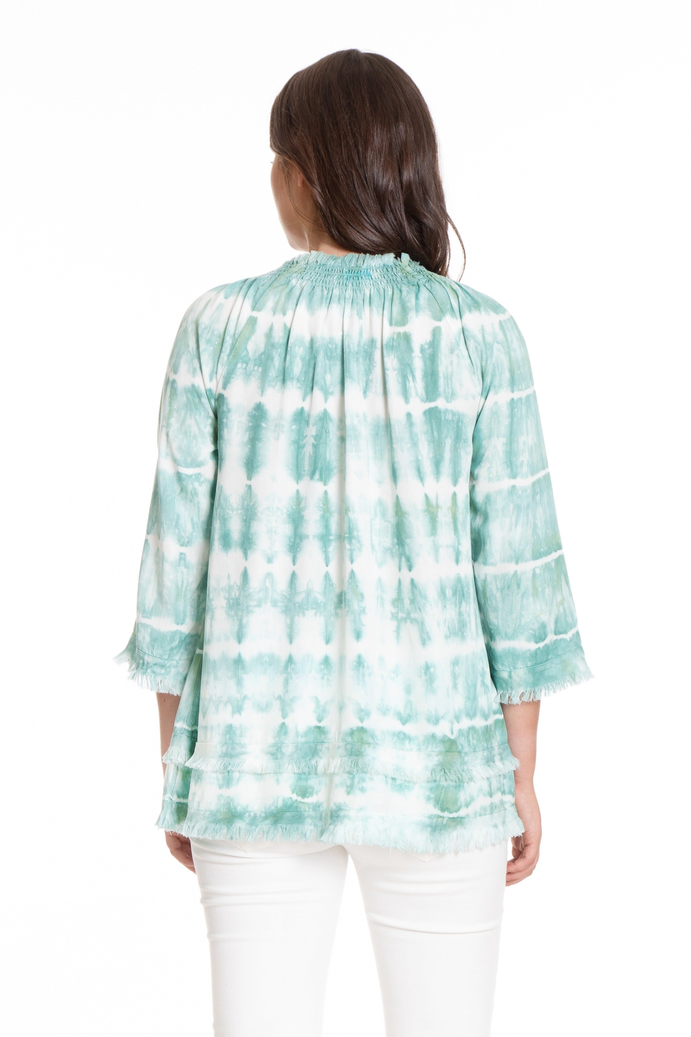 Smock Neck Tunic With Frayed Seams Back APNY