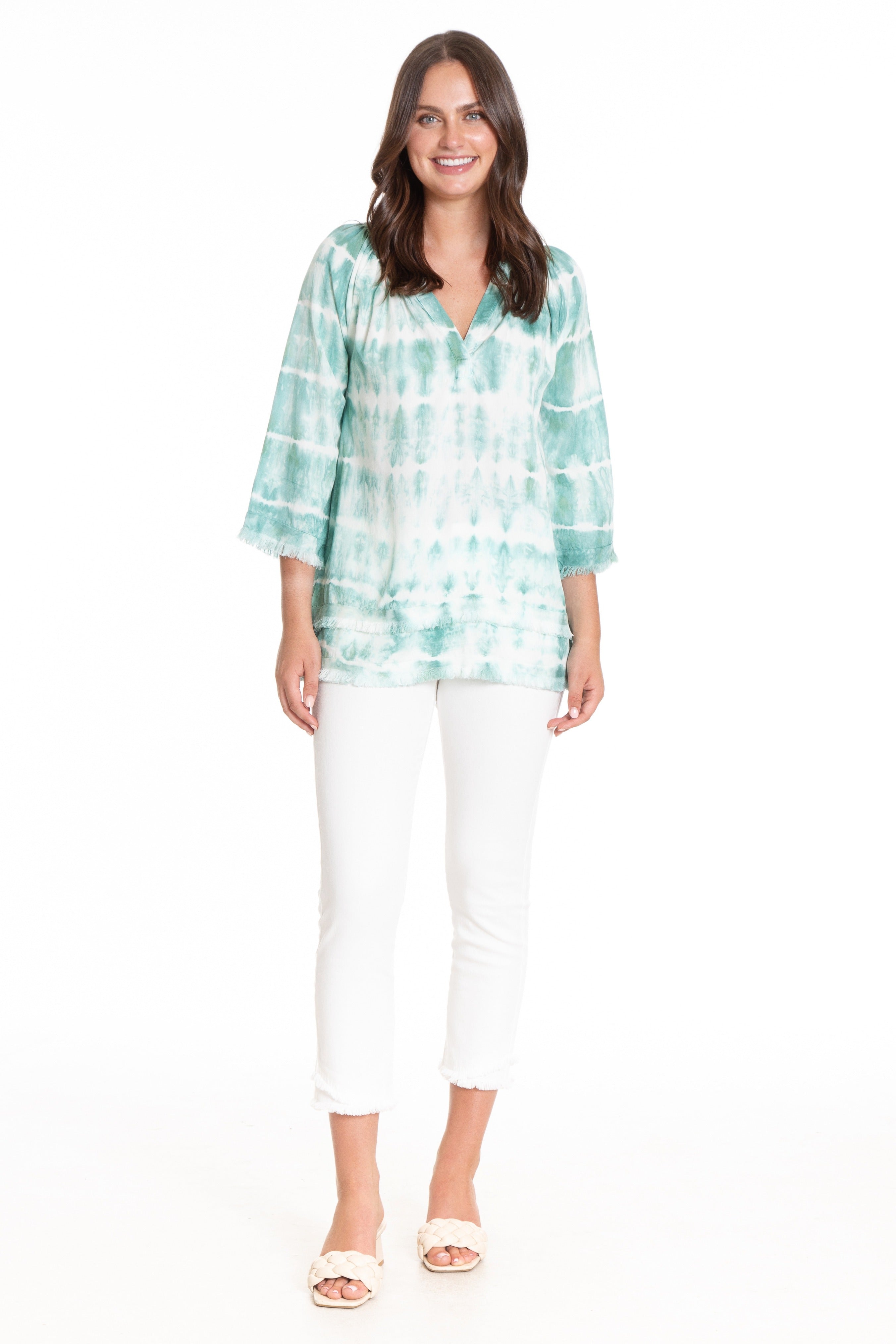 Smock Neck Tunic With Frayed Seams Full APNY