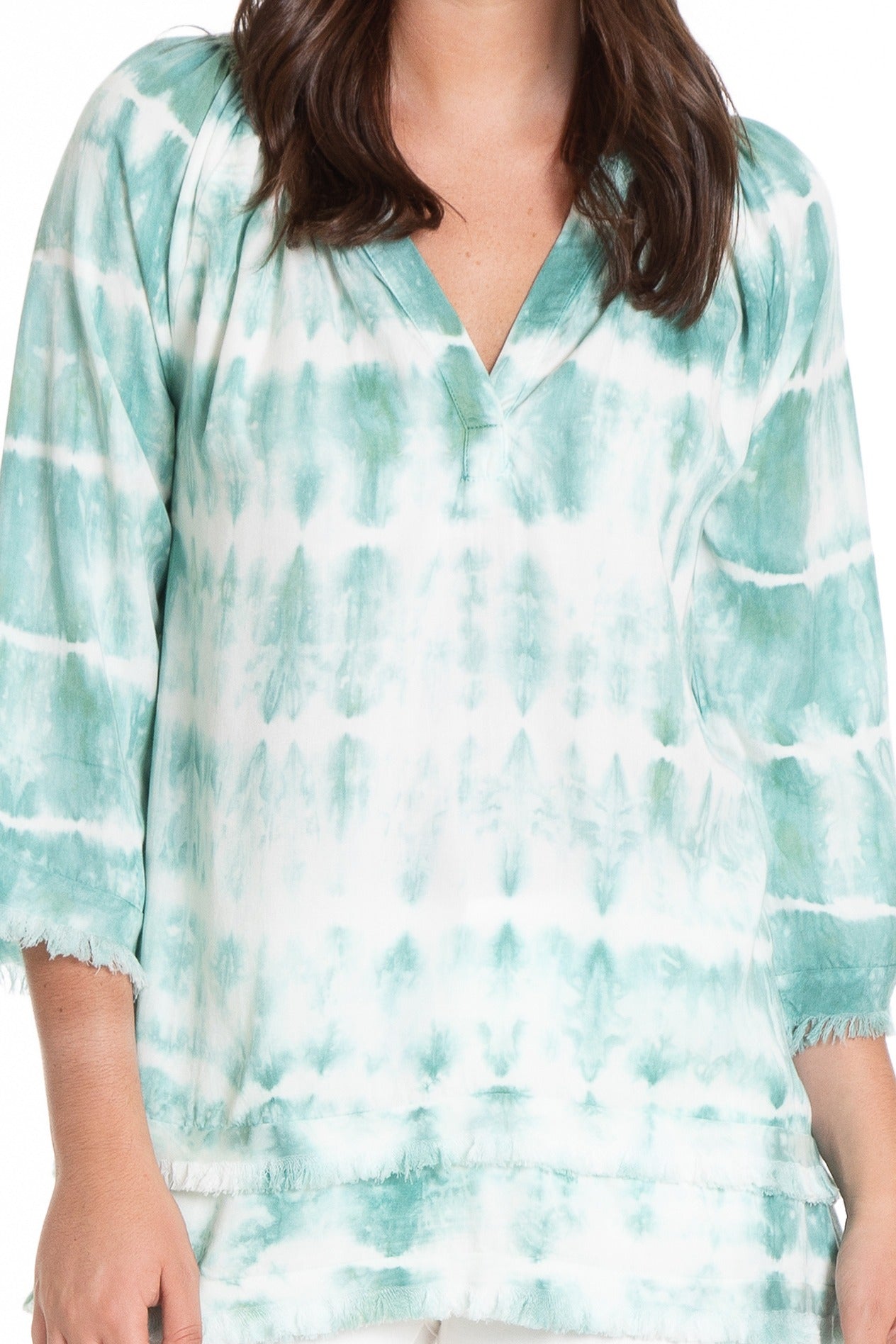 Smock Neck Tunic With Frayed Seams Neck APNY