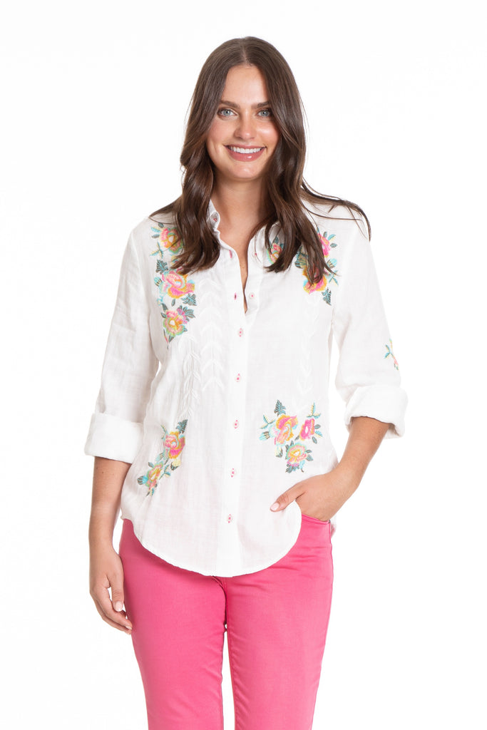 Floral Embroidered Button Down Shirt Front APNY