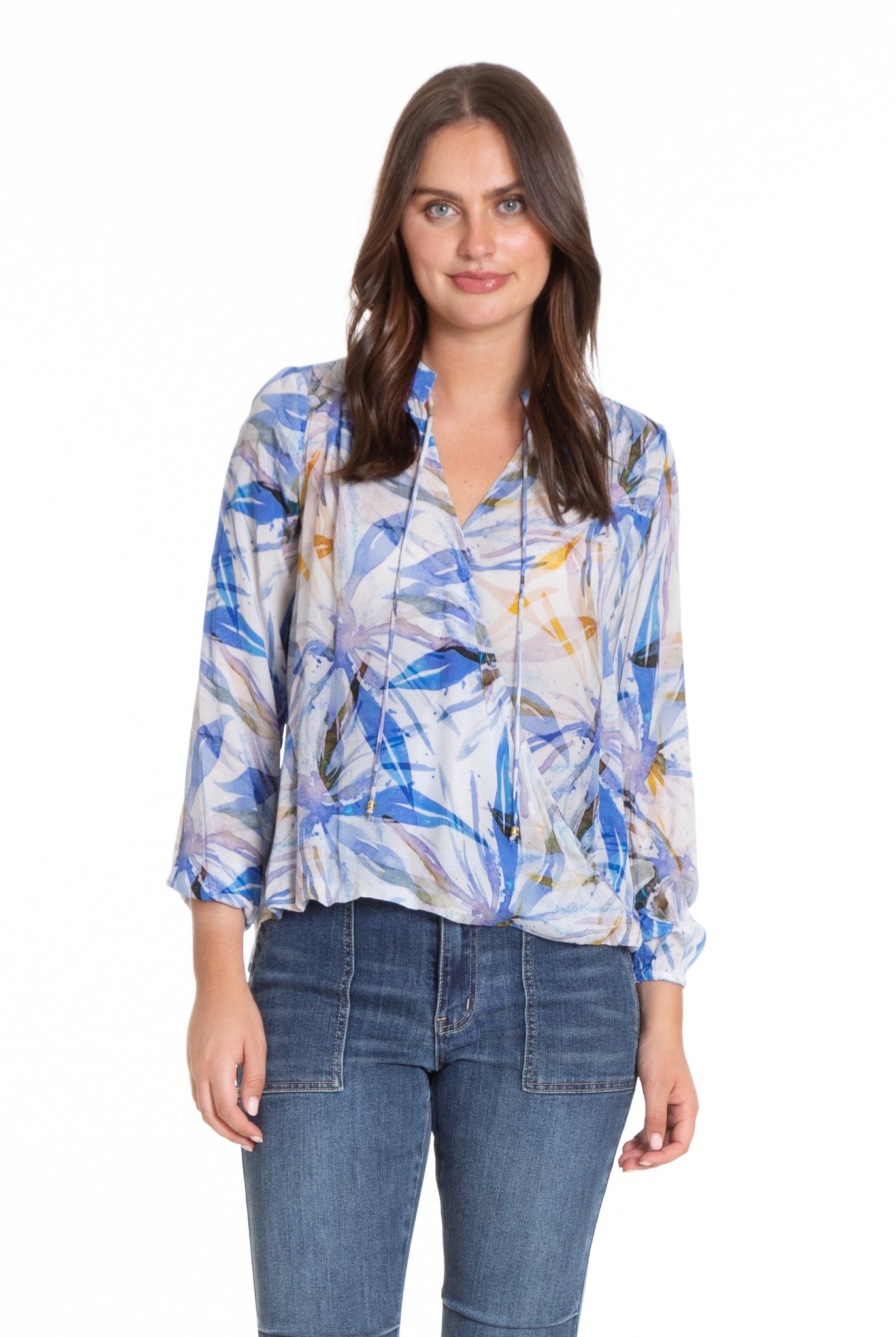Hand Painted Abstract Floral - Crossover Top with Tassel Front APNY