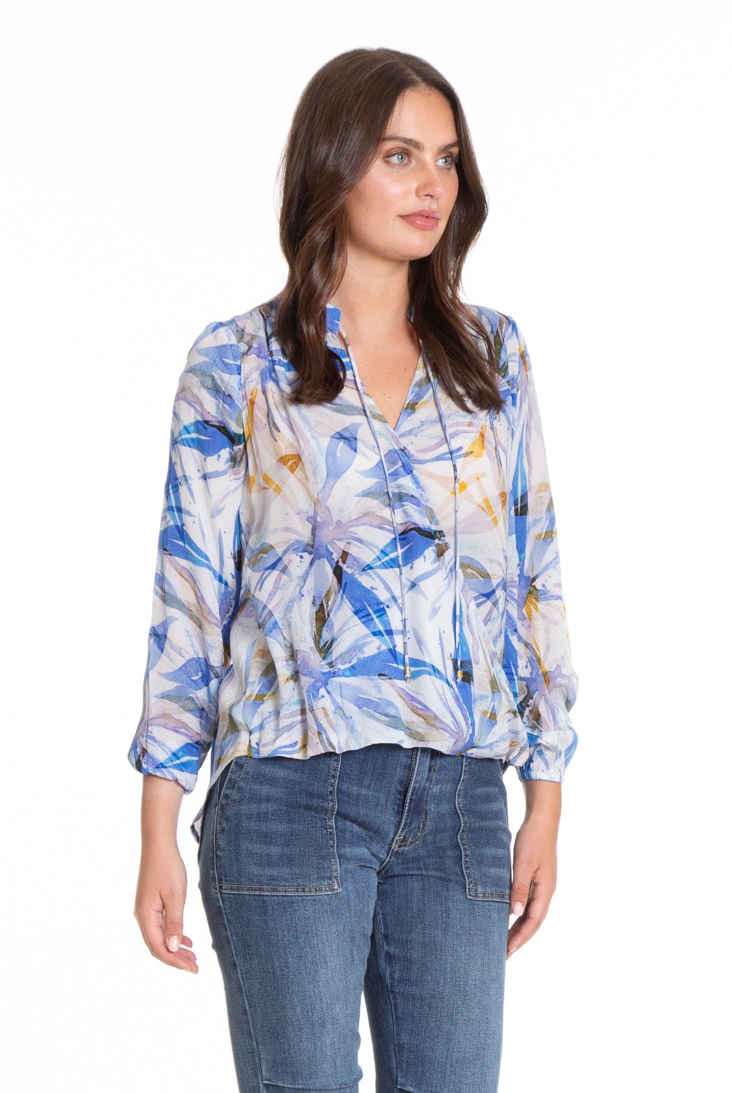 Hand Painted Abstract Floral - Crossover Top with Tassel Side APNY
