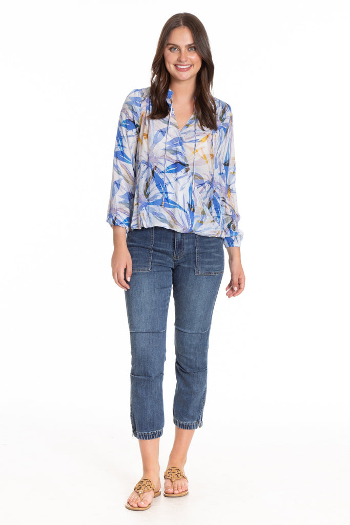Hand Painted Abstract Floral - Crossover Top with Tassel Full APNY