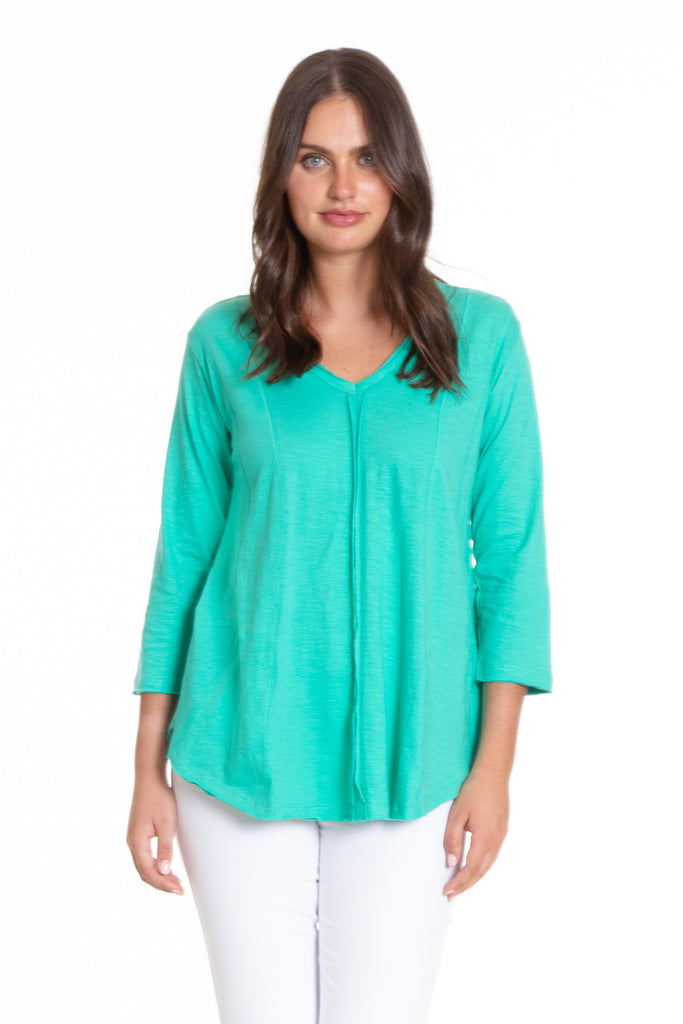Flowy V-Neck Tee w/3/4 Sleeve Front APNY