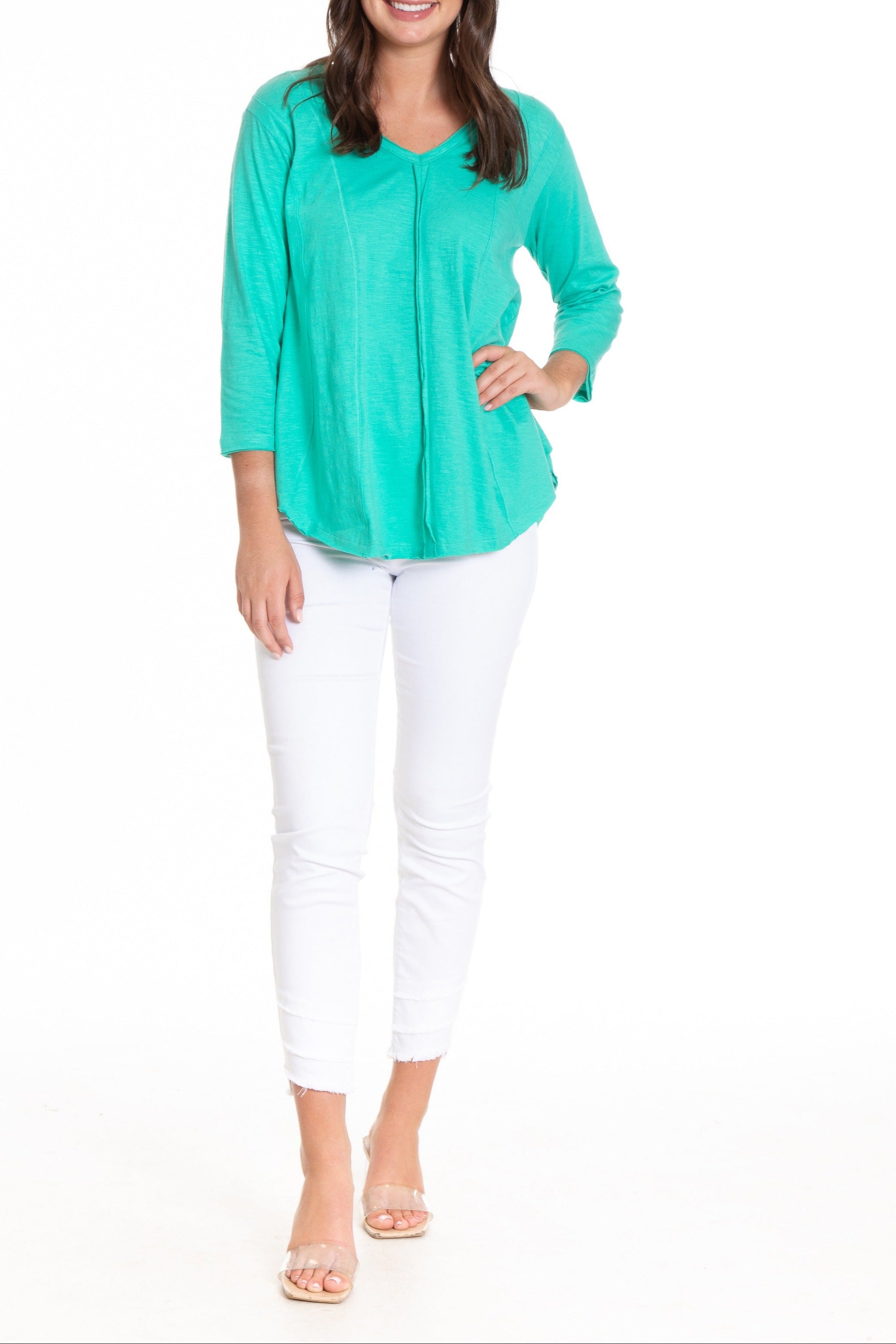 Flowy V-Neck Tee w/3/4 Sleeve Full APNY