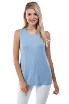 Crew Neck Tank Heather Blue Front APNY