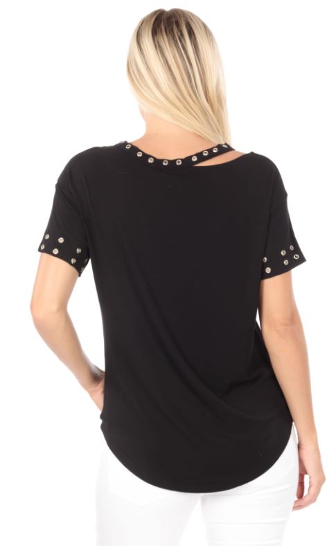 Grommet Tee With Shoulder Opening Black Back APNY