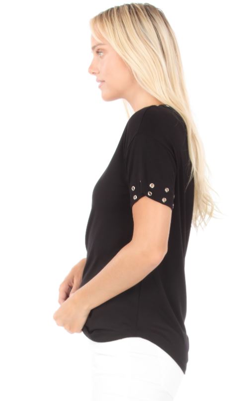 Grommet Tee With Shoulder Opening Black Side APNY
