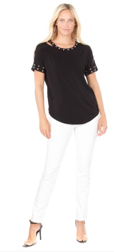 Grommet Tee With Shoulder Opening Black Full APNY